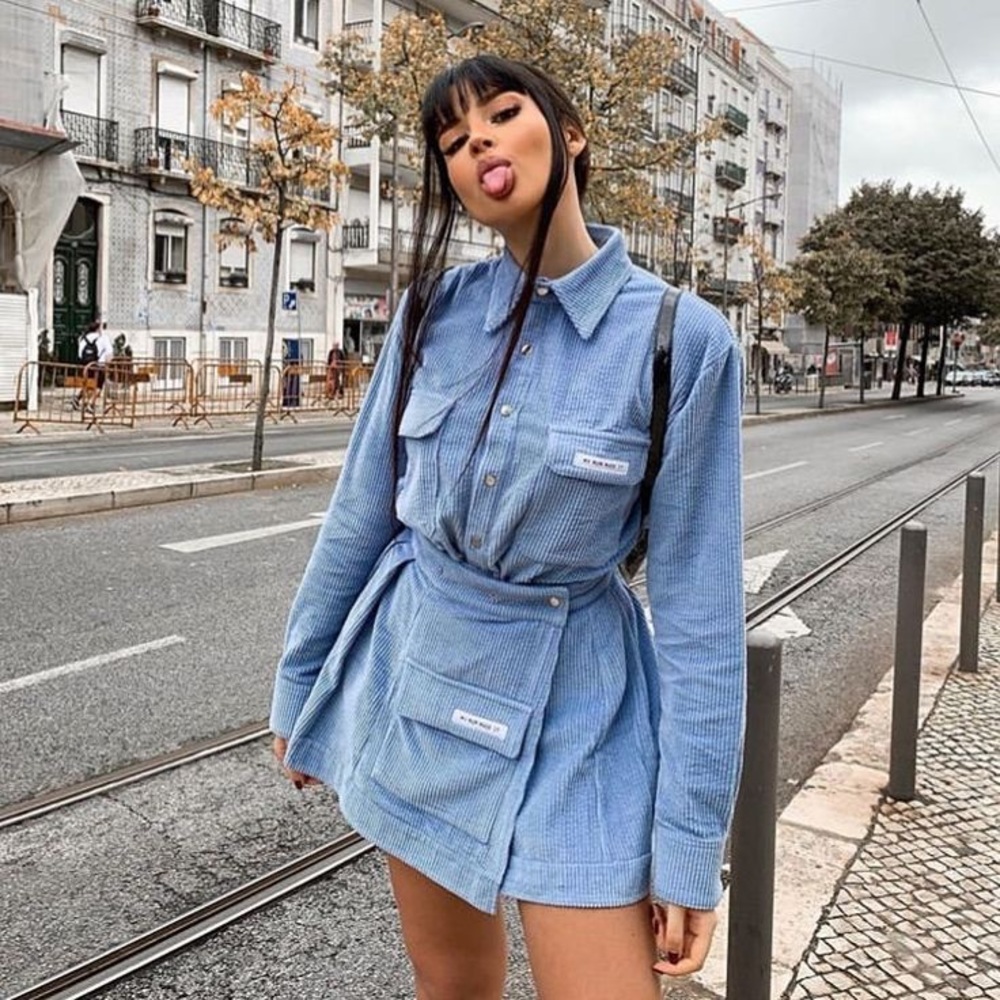 My Mum Made It Corduroy Pocket Pleat Skirt in Blue